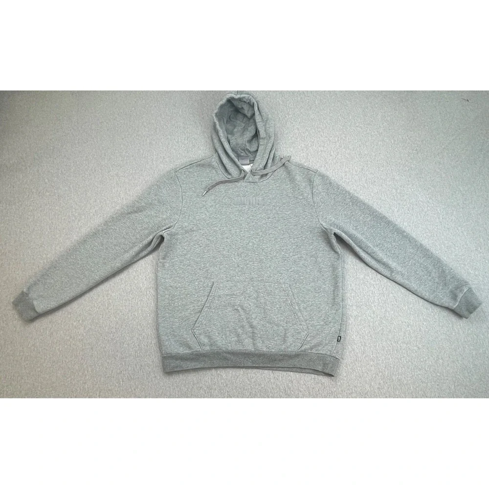 Puma Hoodie Mens Large Gray 100% Cotton Drawstring Long Sleeve